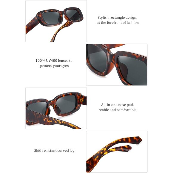 Trendy Rectangle Dark Leopard Sunglasses Women Men Retro Square Fashion Shades - Picture 5 of 9